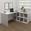 Ver imagem 1 de Escrivaninha Mesa Escritório Ergonômica e Atemporal em L com para Armazenamento Nero 8 Nichos 135cm