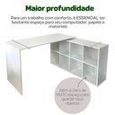 Ver imagem 6 de Escrivaninha Mesa Escritório Ergonômica e Atemporal em L com para Armazenamento Nero 8 Nichos 135cm Branca