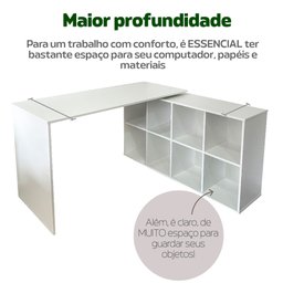 Escrivaninha Mesa Escritório Ergonômica e Atemporal em L com para Armazenamento Nero 8 Nichos 135cm Branca - 6 Escrivaninha Mesa Escritório Ergonômica e Atemporal em L com para Armazenamento Nero 8 Nichos 135cm Branca - 6