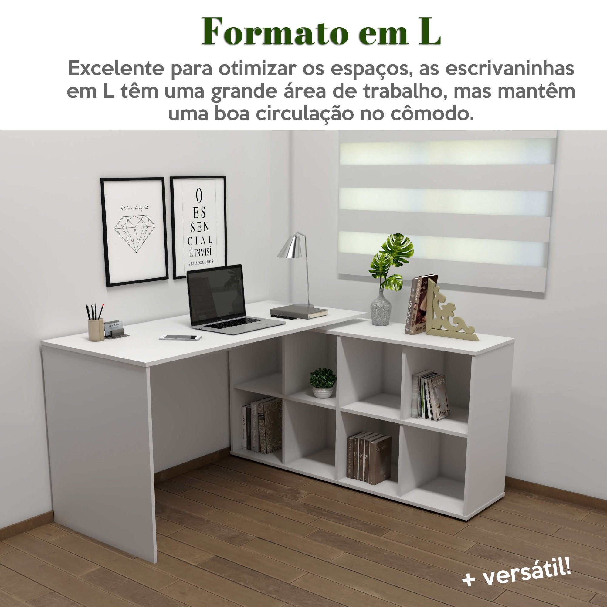 Escrivaninha Ergonômica e Atemporal em L com 8 Nichos para Armazenamento Nero Artany - 4