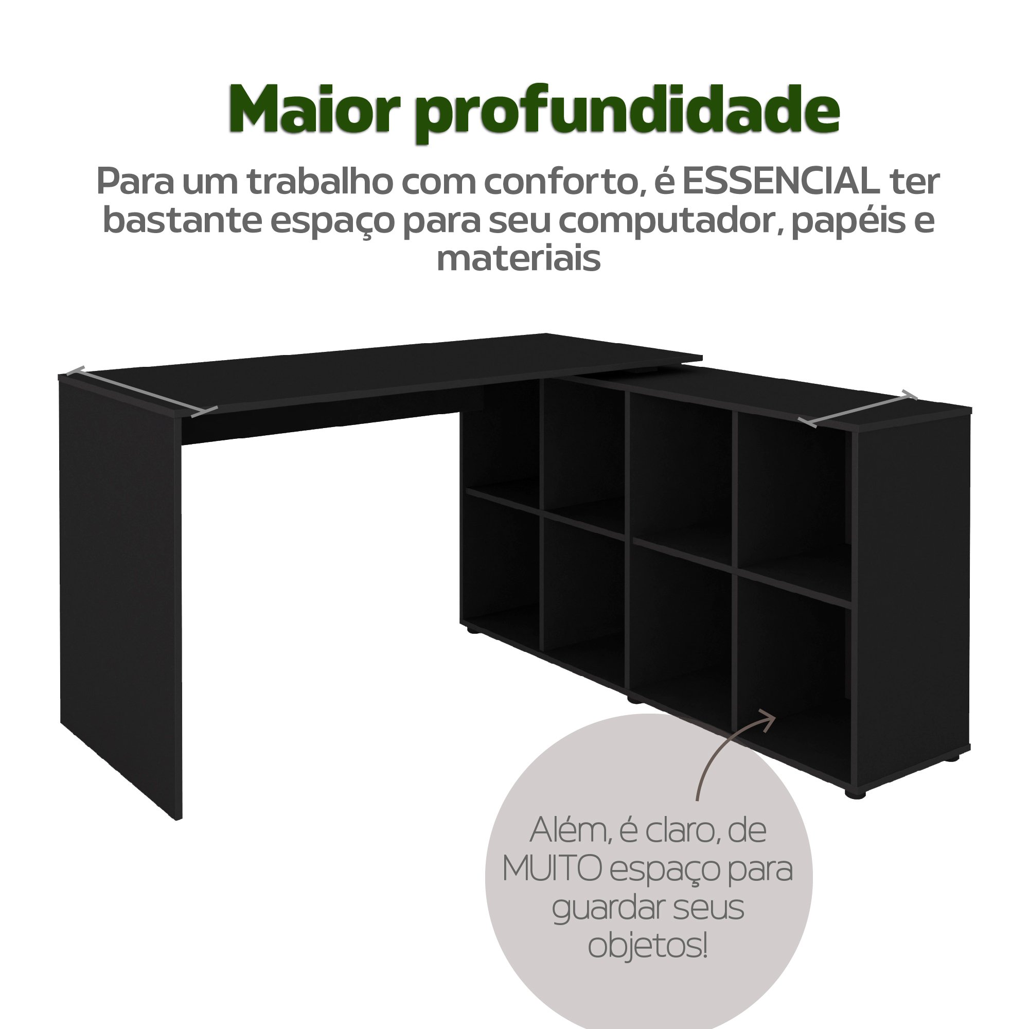 Escrivaninha Ergonômica e Atemporal em L com 8 Nichos para Armazenamento Nero Artany - 8