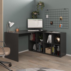 Escrivaninha Ergonômica e Atemporal em L com 8 Nichos para Armazenamento Nero 