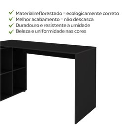 Escrivaninha Ergonômica e Atemporal em L com 8 Nichos para Armazenamento Nero  - 9