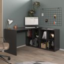 Ver imagem 1 de Escrivaninha Mesa Escritório Ergonômica e Atemporal em L com para Armazenamento Nero 8 Nichos 135cm