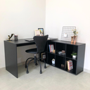 Ver imagem 3 de Escrivaninha Mesa Escritório Ergonômica e Atemporal em L com para Armazenamento Nero 8 Nichos 135cm