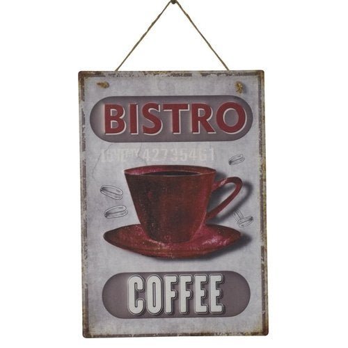 Placa Decorativa Coffee Bistro Em Ferro 28 x 40 cm - 1