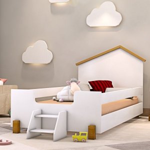 Cama Rodrigues Solteiro Branco/Natural