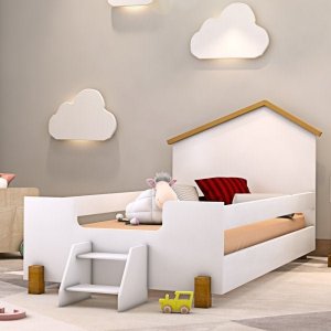 Cama Infantil Casinha Baixa Branco/Natural