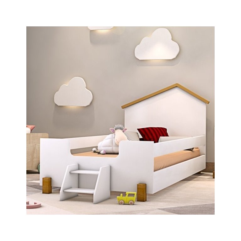 Cama Infantil Casinha Baixa Branco/Natural