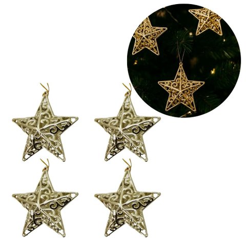 Conjunto Estrela Tridimensional Arabesco Dourada 11cm Enfeite Árvore 8 Unidades - Magizi