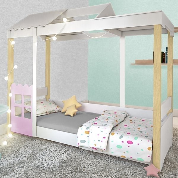 Cama Cassidy Solteiro Branco/Rose com Colchão e LED - 1