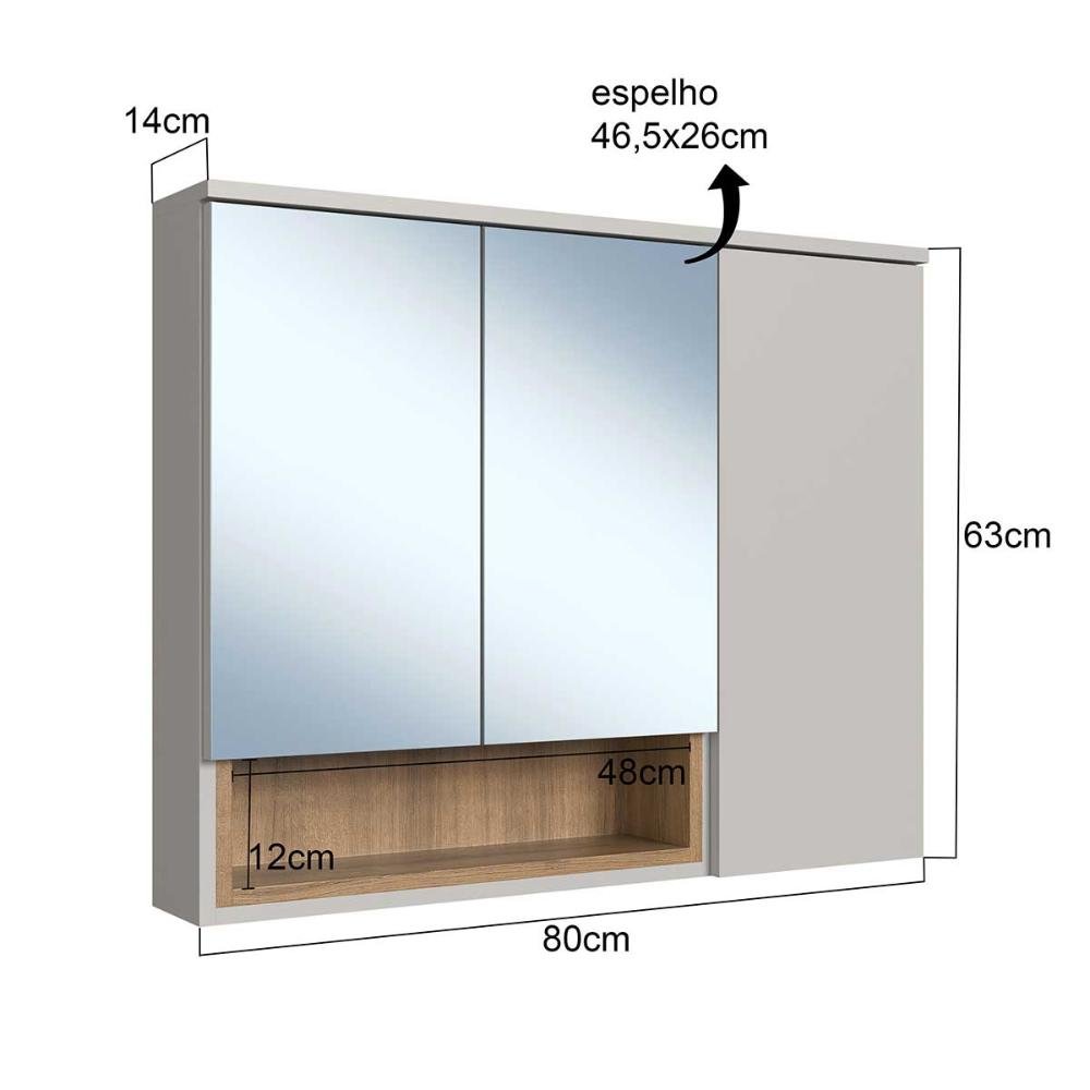 Armário Espelheira para Banheiro com 3 Portas e 1 Nicho 80cm Cor:mel com Arenas - 2