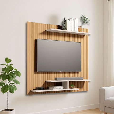 Painel de Tv Osiris Moderno e Compacto para Tvs de até 32":ripado/branco