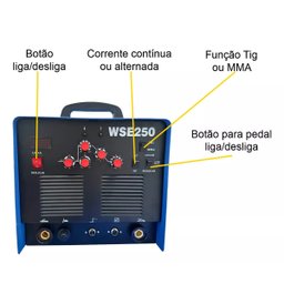 Inversora Tig Wse250 Ac/dc 220v Solda Aco, Inox e Alumínio Acompanha Tocha Tig - 4