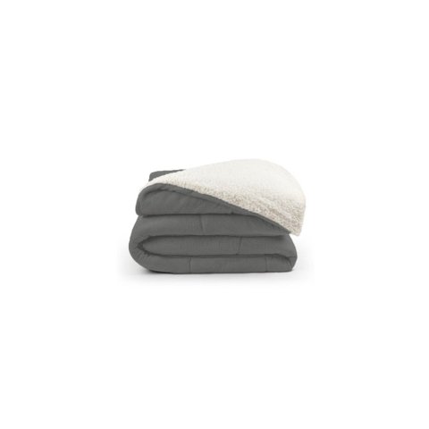 Coberdrom Noruega Sherpa + Manta Flannel 1Pç Solteiro - Cinza