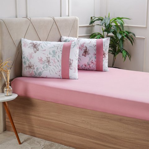 Jogo de Cama Casal Malha 3 Pçs Bella Cama New 138x188cm Rosa