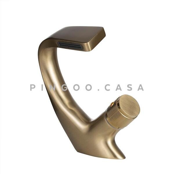 Torneira para banheiro cascata Misturador Monocomando Baixa Cairu Pingoo.casa - Dourado escovado - 3