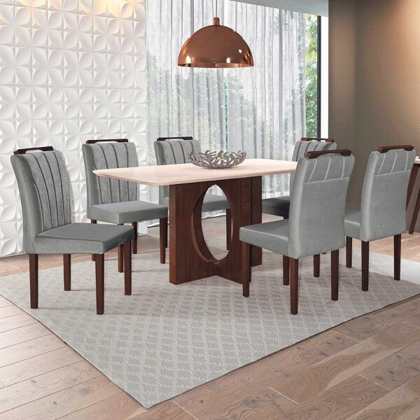 Conjunto Sala de Jantar Mesa 6 Cadeiras Diamante Móveis Mundial