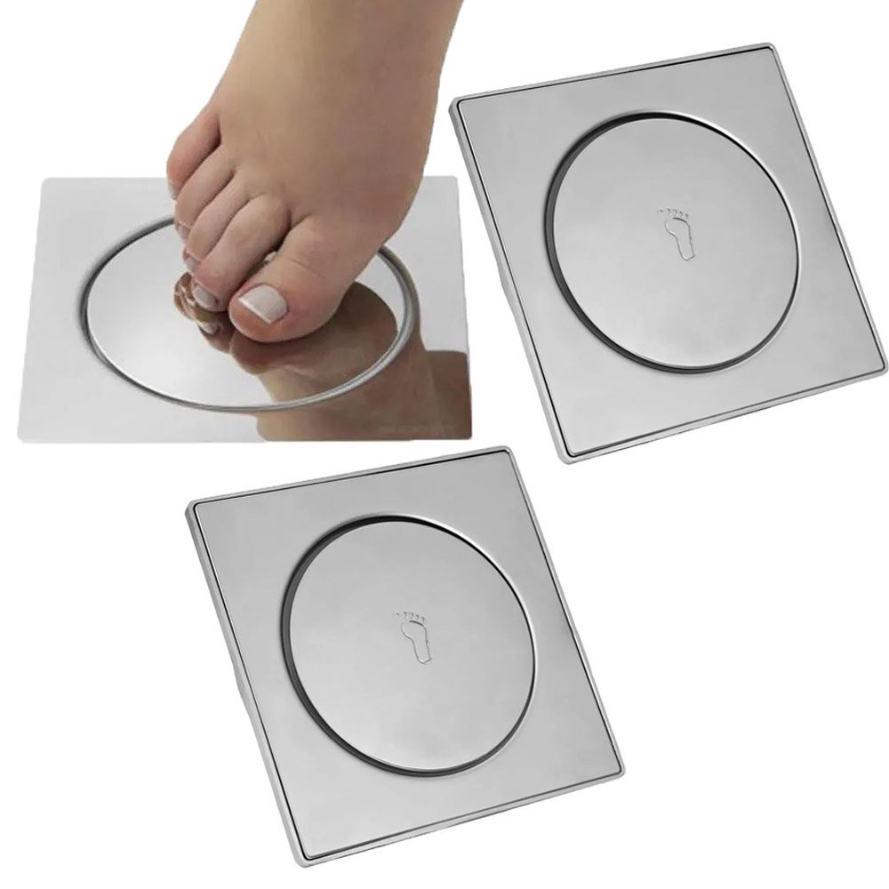 Ralo Click Pop Up Inteligente Kit 3 Uni Banheiro Casa Varanda Lavabo Quadrado 10x10 Aço Inox Discret