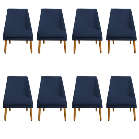Kit 08 Cadeiras Para Sala de Jantar Ana Pés Palito Veludo Azul Marinho D'Classe Decor