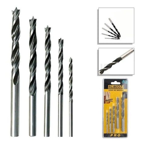 Broca de Madeira Kit com 5 Peças 4,5,6,8,10 Aço Carbono Pro
