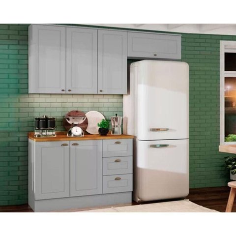 Cozinha Completa Americana 4 Peças 5 Portas 3 Gavetas 120cm Cinza Móveis Henn
