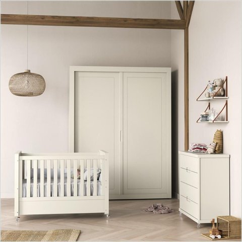 Berço Tutto Laqueado 2 em 1 Mini Cama 100% MDF com Capitonê Off White Soft 61735/51707 Matic