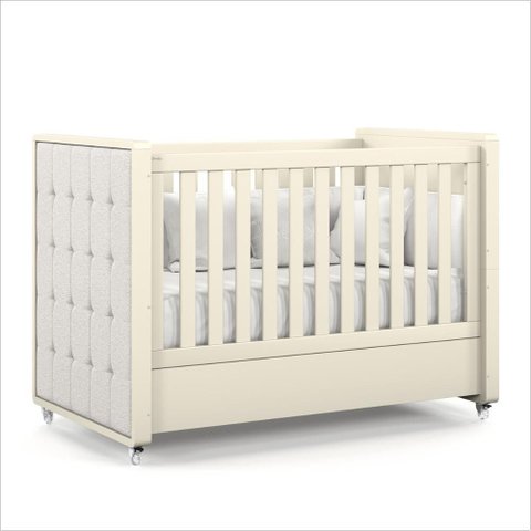 Berço Tutto Laqueado 2 em 1 Mini Cama 100% Mdf com Capitonê Off White Soft 61735/51707 Matic