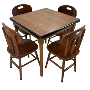 Conjunto de Mesa Jantar Madeira 80x80 Laminado com 4 Cadeiras Marrom-borda-preta