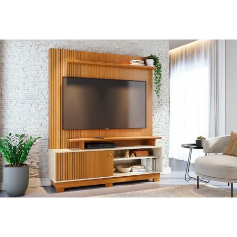 Painel Ares para Tv de até 75 Polegadas (com Pés) - Cinamomo / Off White - Madetec