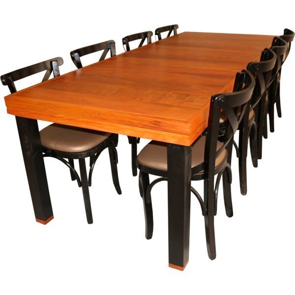 Mesa Rústica com 8 Cadeiras Churrasco e Jantar Madeira Maciça Peroba Rosa 2,50M - Madeira Pura - 1