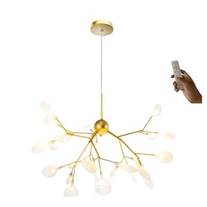 Lustre Led Folhas Moderno 135w 70cm Dourado C/ Controle