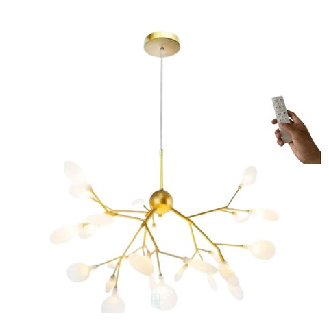 Lustre Led Folhas Moderno 135w 70cm Dourado C/ Controle