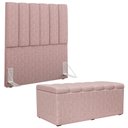 Ver imagem 2 de Kit Cabeceira Cama Box Solteiro 100cm e Calçadeira Recamier Baú Dália W01 Linho Rosa - Lyam Decor