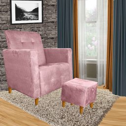 Poltrona Amamentação Gaby Pés Palito + Puff Rosa - 1