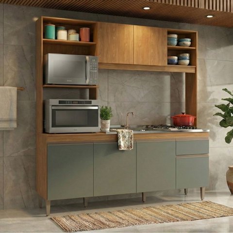 Armário de Cozinha Compacta Tóquio 180cm 6 Portas C/ Torre Quente Menu Móveis