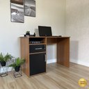 Ver mais imagens de Escrivaninha Mesa Escritório Compacta para Home Office com com Chave e 1 Gaveta 1 Porta 1 Nicho 110cm Freijó e Preto Marrom Artany