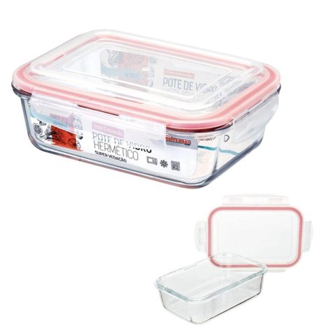 Vasilha de Vidro Hermético Marmita Mantimentos Tampa 1040ml para Microondas Freezer Congelador