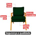 Ver imagem 7 de Kit 4 Poltrona Sala Decorativa Stella Estofada Veludo Verde Base Madeira Castanho - Arkell