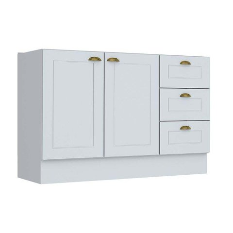 Gabinete de Cozinha Modulado Balcão Americana 2 Portas e 3 Gavetas s/ Tampo Branco - Henn