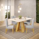Ver imagem 1 de Conjunto de Mesa Kiara 120cm Cedro Off White e 04 Cadeiras Yasmin Cedro Linho Neblina DJ Móveis