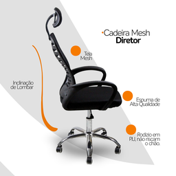 Kit 10 Cadeiras Escritório Diretor Mesh Encosto de Cabeça - Preto - 5