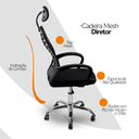 Ver imagem 5 de Kit 10 Cadeiras Escritório Diretor Mesh Encosto de Cabeça - Preto
