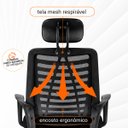 Ver imagem 4 de Kit 10 Cadeiras Escritório Diretor Tela Mesh Preta Giratória com Apoio de Cabeça e Ajuste de Altura