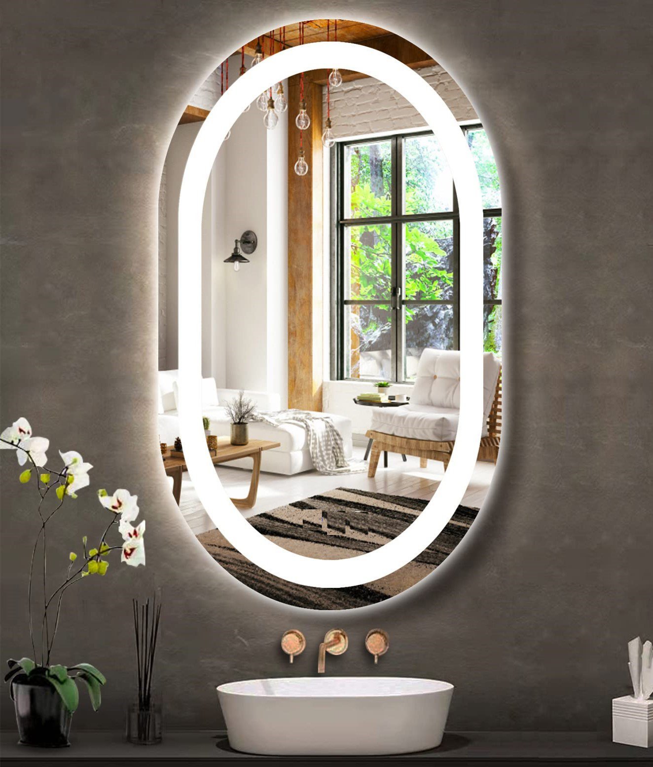 Espelho jateado Oval Iluminado com led frio - 50x120cm Woodglass oval jateado - 8