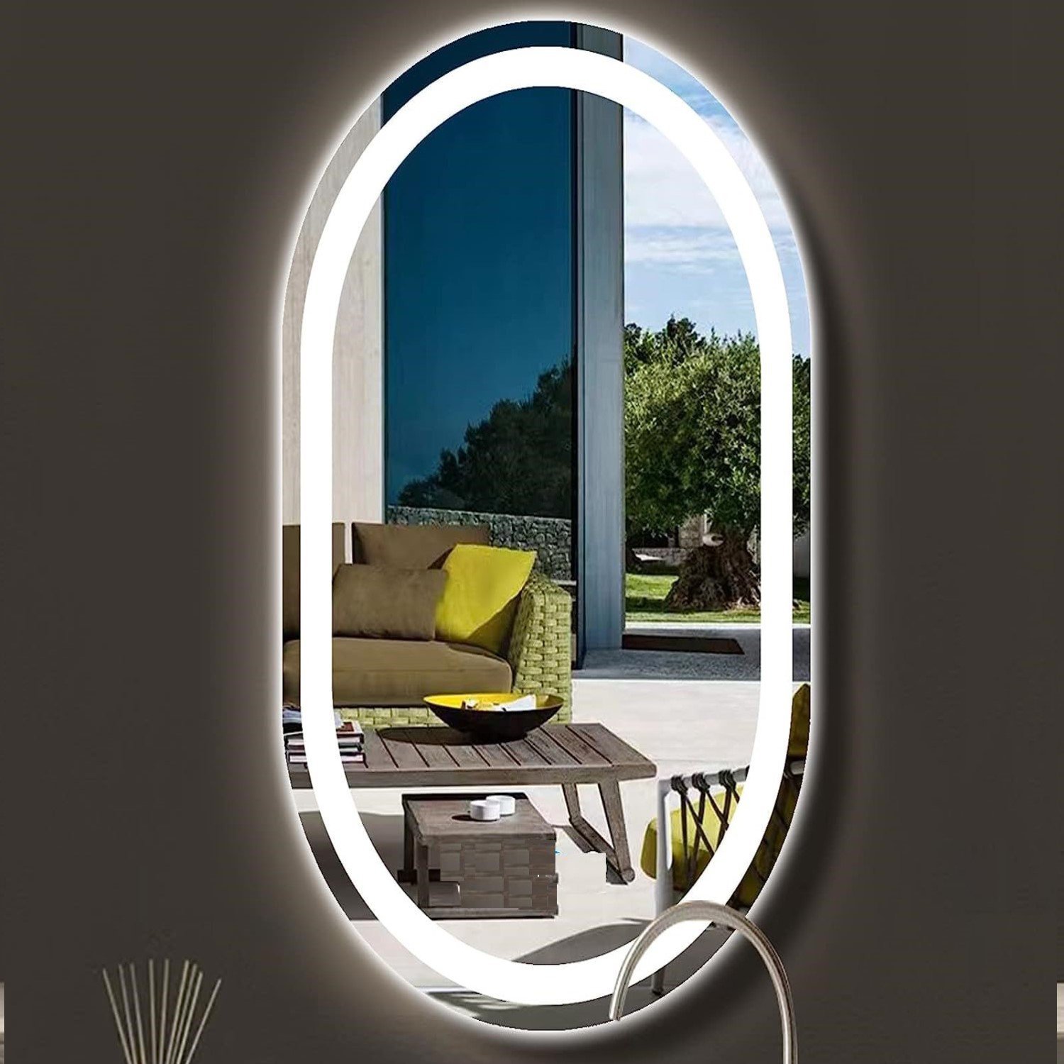 Espelho jateado Oval Iluminado com led frio - 50x120cm Woodglass oval jateado