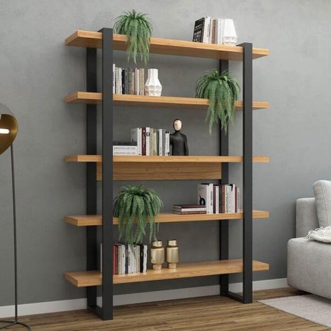 Estante Estilo Industrial 1,35m 5 Prateleiras F10 Pradel Móveis-freijó/preto Fosco