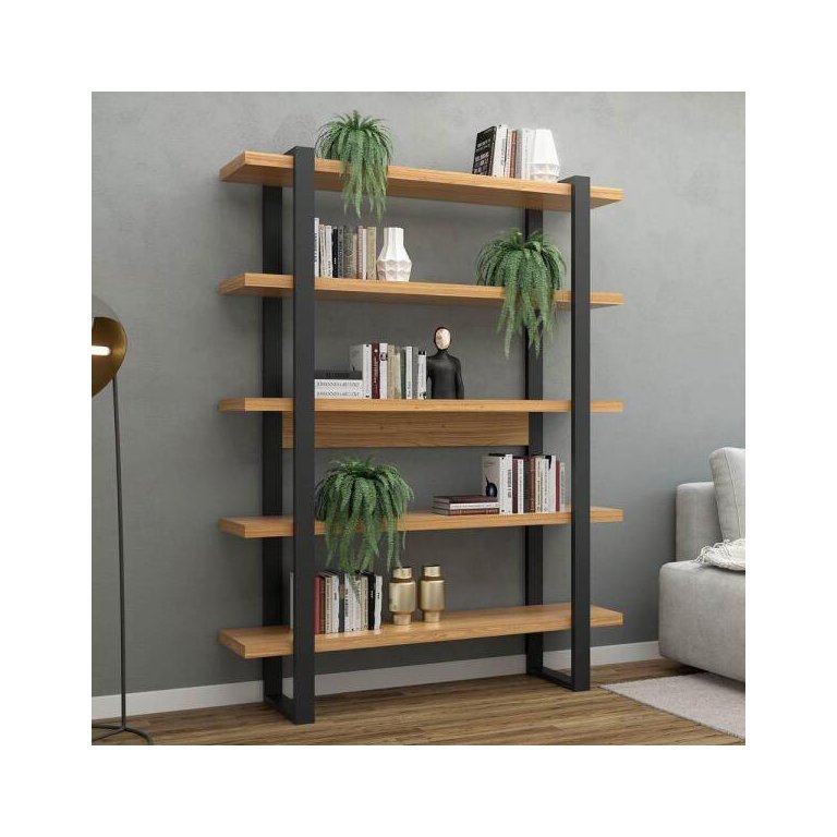 Estante Estilo Industrial 1,35m 5 Prateleiras F10 Pradel Móveis-freijó/preto Fosco