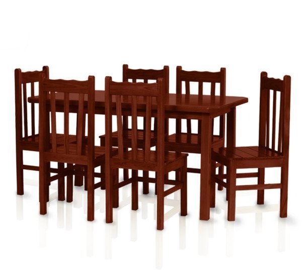 Mesa com 6 Cadeiras de Madeira Maciça 150x80 Bonacor a Mogno - 1