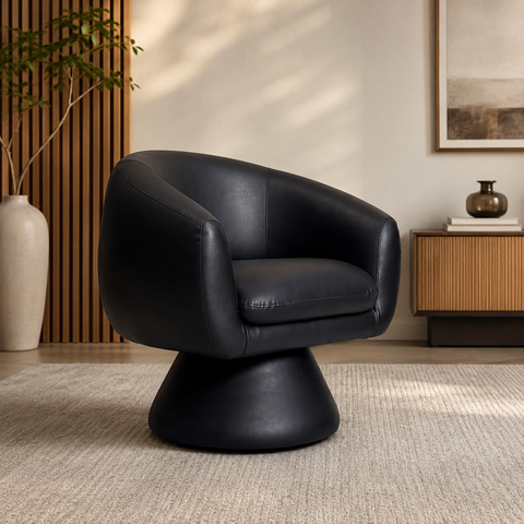 Poltrona Orgânica Giratoria Redonda Sala Venus Confortável Elegante Sapatas Plásticas Courino Preto